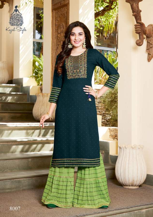 Fashion Label 8 Fancy Ethnic Wear Rayon Embroidery Work Kurti With Bottom Collection